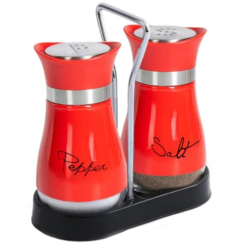 GJIE Pack of 2 Salt and Pepper Shaker Set - Salt and Pepper Pots, Kitchen Accessories (Red)