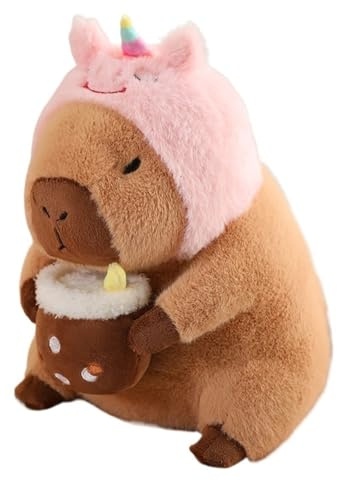 TOPLITHE Niedliches Capybara Kuscheltierr, Simuliertes Tier Plüschkissen Kawaii Capybara Plüschtier Mit Tragbarem Toast Kopfschmuck Geschenke for Kinde Mädchen Jungen(Unicorn)