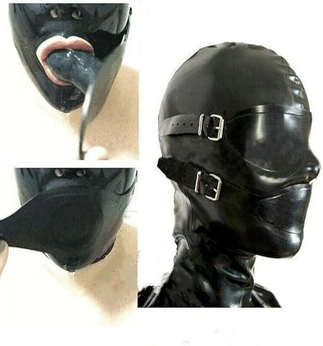 BDSM Latexmaske Augenmaske BDSM Bondage Masken Dildo Penis Plug Knebel Maske Latex Kopfbedeckungen Fetisch Halloween Masken Cosplay Masken Sexspielzeug Für Erwachsene Paar ( Color : Schwarz , Size : L