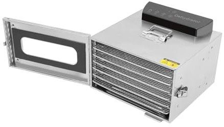 Essiccatore in acciaio inox a 6 piani con 6 vassoi in acciaio inox LCD 24H, funzione timer per carne, frutta, verdura, erbe aromatiche