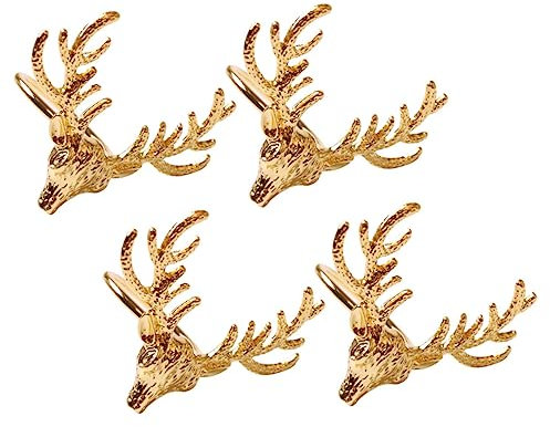 COLLBATH 4stücke Serviettenringe Hirschkopf Aus Weihnachtsdeko Gold Serviettenhalter Tischdeko Xmas Party Dinner Festliche Dekoration