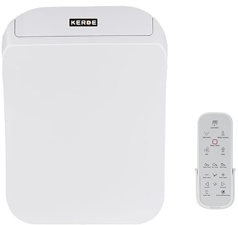 KERDE 08A Electric Bidet Toilet Seat,Remote Control,Warm Water Cleansing, Heated Seat,Adjustable Temperature Settings, Moving Nozzle Massage,White,Night Light,Bidets for Existing Toilets.Square