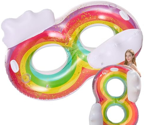 Aufblasbarer Schwimmer mit Doppelring – Doppelter Wasserring, Poolstuhl Lilo Lounger | Großes schwimmendes Spielzeug für Außenpool aus PVC, multifunktionaler Schwimmring, Rivi-Floß