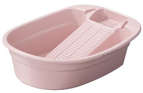 Washboard Basin,Cleaning Basin,Portable,Washtub Washboard Basin,Washtub with Integrated Washboard for Socks,Laundry,Hand Wash, Pink