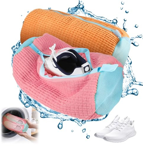 Schuhwaschbeutel Waschmaschine, 2 Farbkombinationen Schuhbeutel für Waschmaschine Mehrere Farboptionen, Mit Reißverschluss Schuhe Wäschesack für Turnschuhe,Tennisschuhe (Rose, Orange)
