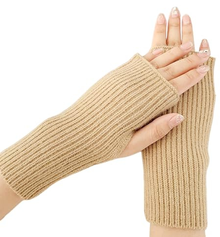 Balakaka Fingerlose Handschuhe mit Daumenloch 19×8cm, Eingedickte Handschuhe Winter Pulswärmer Armstulpen, Winter Gestrickte Armstulpen Damen Thermo Dehnbar, Khaki