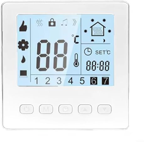 Hasaller Smart Thermostat with Weekly Programming Digital Programmable Thermostat for Electric Floor Heating System LCD Display 24H Timer Child Lock Temperature Control Range 5-60°C(White)