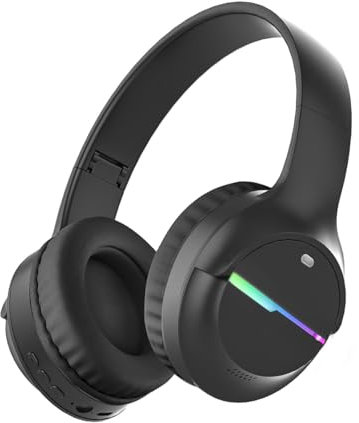 Fragolucyou Wireless Bluetooth Headphones-Colorful Lights,Large Battery Capacity,Foldable,Bluetooth 5.3,10 m Range,Stereo Surround,Built-in Microphone,Comfortable affixed Ears (black)