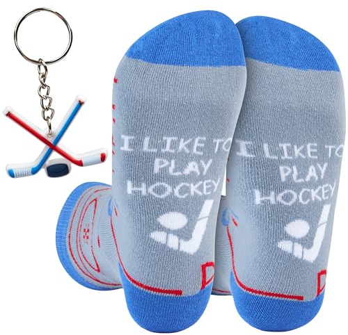 Get Trend Chaussettes Homme Lot et Porte Clés, Chaussettes Homme Sport Motifs Originales, Idée Cadeau Fun et Pratique (41/46 EU, Gris Hockey)