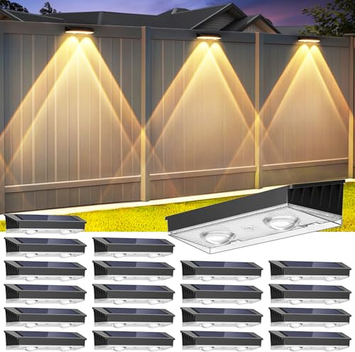 Etetale Solar Fence Lights Outdoor, 20 Pack Warm/Neutual/Cool White Fence Lights Solar Powered with 2 LED, IP65 Waterproof, Deck Lighting for Backyard, Patio, Wall, Railing, Pool, Stair