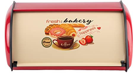 Feriuzymix Panera esquinera para encimera, contenedor de pan de metal, color rojo