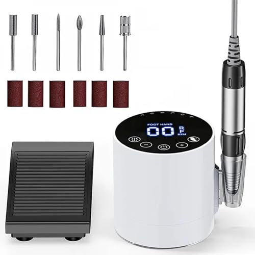 VOLTIX Fresa per Unghie Professionale 35000RPM - Lima Elettrica con Pedale, 6 Frese e Accessori Inclusi, Set Manicure e Pedicure Elettrico per Unghie Acriliche, Gel e Nail Art