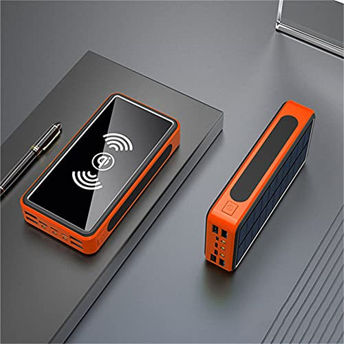 Power Bank Solar Wireless Solar Charger 80000Mah, Solar Quick Charge Qi Wireless Portable Charger with LED Flashlight for Outdoor Camping,Orange