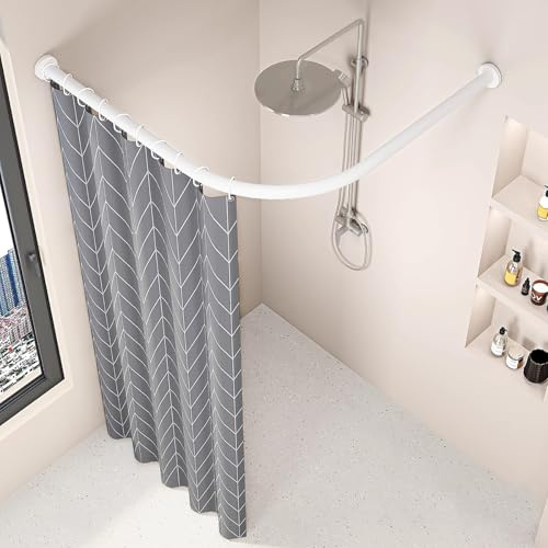 Barra Cortina Curva Bañera, Barra Para Ducha En Esquina En Tipo L Sin Taladrar Extensible Acero Inoxidable, Para BañEras De Rincon Ideal Para BañOs PequeñOs, Blanco(Size:A 70-95*70-95cm,Color:blanco)