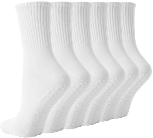 BISOUSOX 3 par halkfria strumpor pilates dam yogastrumpor storlek 36-40 klassisk dans sportstorlek icke-slip för sjukhus gym fitness bar dans, 3 par 3 vit, 36/40 EU