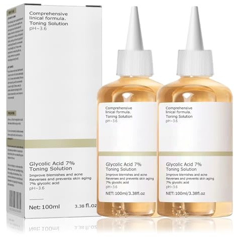 Glycolic Acid Toner, Glycolic Acid 7% Resurfacing Exfoliating Solution for Blemishes and Acne, Toner Suitable for Combination and Oily Skin, Pore Treatment (100ml) 2Pcs