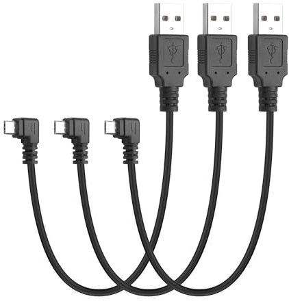 YACSEJAO 9.5inch/0.25m 90 Degree Micro USB Short Cable(3 Pack),Right Angle USB A 2.0 Male to USBMicro Male Charging & Data Sync Cord for Phones,MP3 Players,PS4 (Left Angle)