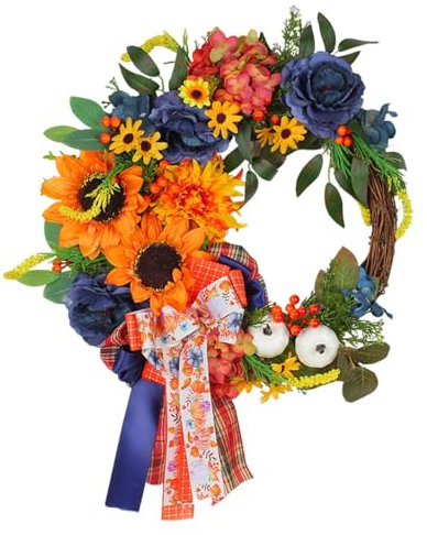 Künstliche Rattan-Kränze für Haustür, -Sonnenblumen-Wandornament für Thanksgiving, Outdoor, festliche Dekorationen für Garten, Haus, , hängende Ornament