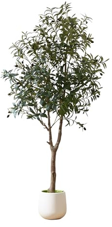 ZKIODV Olivo Planta Artificial Grande de 180 cm, Plantas Artificiales Realista con Maceta Blanca, Aceitunas Natural, Planta Decorativa para Hogar Hotel Oficina Interior/Exterior, Olivo Artificial Tree