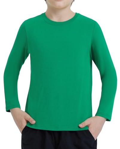 Ewbob Kids Cotton Plain T-Shirt Lightweight Long Sleeve Top Green 9-10Y