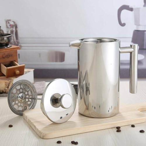 Cafetera de acero inoxidable para prensa francesa con pantalla de filtro extraíble y jarra resistente al calor para preparar café, hojas de té y bebidas especiales (1000 ml)