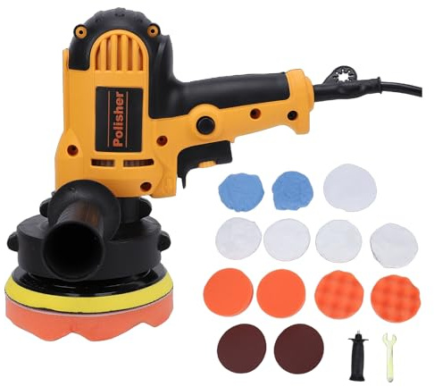 Domary Pulidora de Pulido para Automóvil, Kit de Encerado para Automóvil 5 Pulgadas con Velocidad Variable y Almohadillas Pulido, Máquina Pulidora Mano Automóviles,