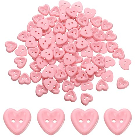 QUARKZMAN 100 Piezas De Botones De Resina 1/2 (12mm) 2 Agujeros Color Sólido Para Costura De Blusa Abrigo Chaqueta Sombrero Muñeca Decoración Manualidades DIY (Corazón, Rosa)