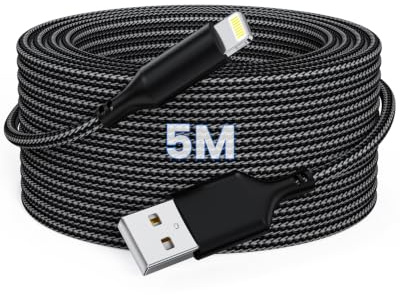 Derwav 5M iPhone Charger Cord, USB A to Lightning Extra Long Charging Cable, [MFi Certified] with Data Sync, Nylon Braided Fast Charger Cable for iPhone 14/13/12/11 Pro Max Plus, iPads (Black)
