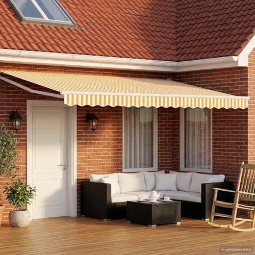 IKAYAA Elektrische Gelenkarmmarkise 5 x 3 m Elektrische Markise Mit Wettersensor und LEDAutomatisch Gelenkarmmarkise Sonnenmarkise Terrassenmarkise Klemmmarkise 5 x 3 m