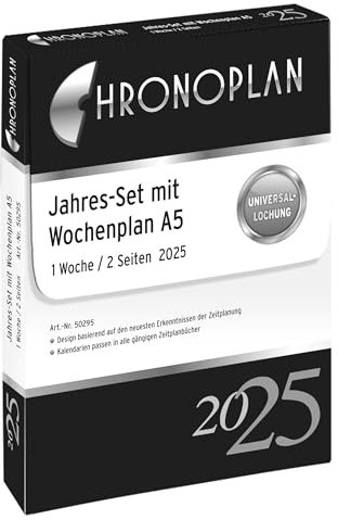 Chronoplan 50295 Kalendereinlage 2025 (Jahres-Set A5 (148x210mm), Ersatzkalendarium für Terminplaner, Wochenplaner, für detaillierte Wochenplanung, 1 Woche auf 2 Seiten, mit Universallochung) weiß