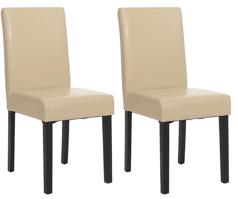 Mendler 2er-Set Esszimmerstuhl Stuhl Küchenstuhl Littau - Leder, Creme, dunkle Beine