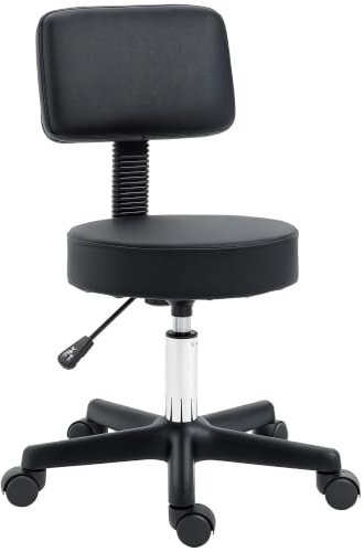 HOMCOM Beautician's Swivel Salon Chair w/Padded Seat Back 35cm Black | 5 Wheels, Adjustable Height, Hairdressers, Tattoo, Spa, Rolling Cushion, Professional, Hairdressing Chair