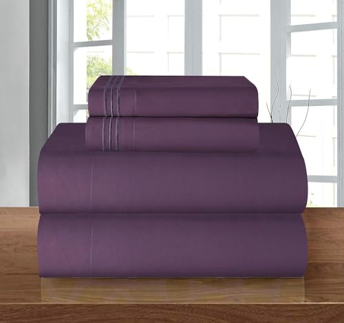 Parure de lit 4 pièces Luxueuse, Douce et de qualité égyptienne de 1500 Fils, résistante aux Plis et à la décoloration, Poche Profonde jusqu'à 40,6 cm, Grand lit, Violet