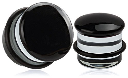 KUBOOZ (1 Paar Schwarz-Oberfläche Glas O-Ring Ohrstöpsel Tunnel Gauges Keilrahmen Piercings