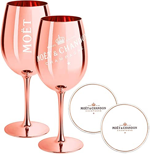 2 x Moet & Chandon Champagnerglas Rose-Gold (Limited Edition) Ibiza Imperial Pure Glas Champagner-Glas Rosegold Gläser + Untersetzer