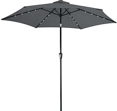 Kingsleeve® Sonnenschirm Balkon 300cm LED Beleuchtung UV Schutz 80+ Solar Schutzhülle Groß Kurbel Knickbar Terrasse Gartenschirm Marktschirm Anthrazit