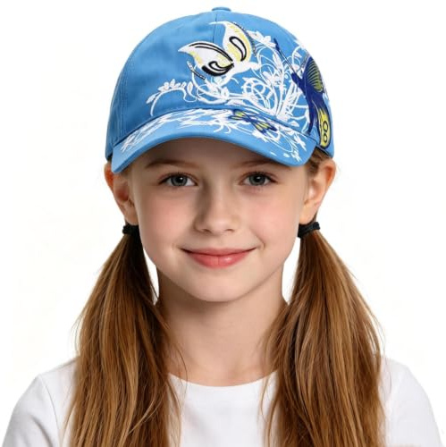 ITODA Baseball Cap Kinder Baseballkappe Stickerei Schmetterling Sonnenhut, Atmungsaktive UV-Schutz Baseballmütze Mädchen Junge Snapback Kappe für Outdoor Freizeit Sport