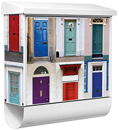 banjado® Burgwächter Briefkasten Weiß 38x39x12cm mit Motiv Türen/Briefkasten mit Zeitungsfach/Briefkasten mit Zeitungsrolle/Postkasten inkl. Montagematerial & 2 Schlüsseln