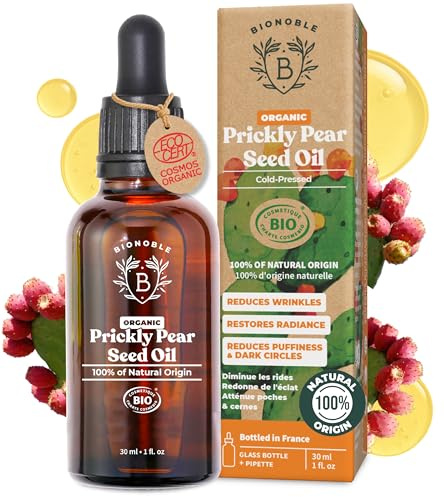BIONOBLE Kaktusfeigenkernöl Bio Kaltgepresst - Gesicht, Anti-Aging - 30ml | 100% Rein, Natürlich, Hexanfrei, Bio - Kaktusfeigenöl für Gesicht - Vegan Prickly Pear Seed Oil - Glasflasche mit Pipette