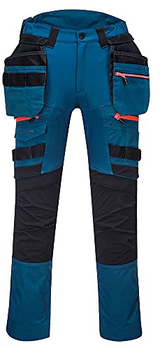 Portwest DX440 Lightweight Detachable Holster Pre-Bent Knees Reflective | Stretch Fabric, 16 Generously Sized Pockets, High Visibility, 4-Way Stretch, Cargo Storage