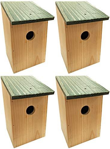 4 x Bird Nesting Boxes – Wooden Nest Houses with Hinged Roof – Birdhouses for UK Gardens & Wild Birds – Tree & Wall Mountable Nest Box