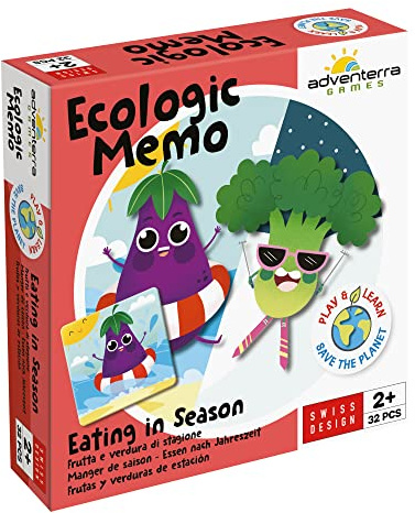 Säsong Frukt & Grönsaker - Minnesspel för barn - Adventerra Games - Lär barn ekologi - Pedagogiskt spel Barn 2+ år gammal, Montessori-spel - Miljövänlig lek – 32 kort