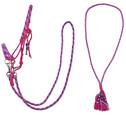 QHP Knotenhalfter Kombi Liberty Set aus Knotenhalfter mit ABN. Zügeln + Halsseil (Kaltblut, Fuchsia)