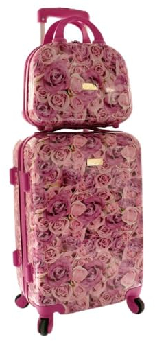 Camomilla Gepäck-Set, Koffer-Set, Handgepäck (40 l) + Kosmetikkoffer (10 l), Hartschalen, 360° drehbare Rollen, TSA-Schloss, Farbe Fuchsia Rosen