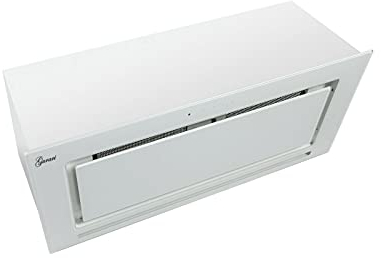 Gurari Cappa aspirante da incasso 217, in pietra ventilata, cappa da soffitto 70 cm, telaio e pannello frontale in vetro bianco, 3 livelli, 1000 m³/h, LED, 6 Watt, telecomando
