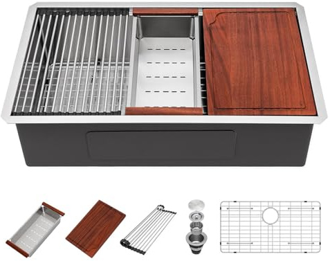 30 Inch Undermount Kitchen Sink - Beslend SUS304 16 gauge Stainless Steel Single Bowl Workstation 30x19 Inch Kitchen Sinks Handmade Under Counter 30x19x10 Inch