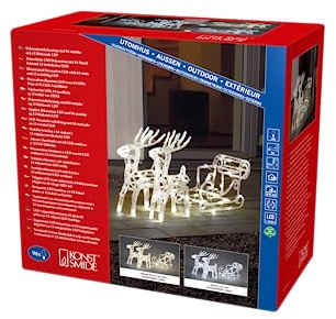Konstsmide LED Acryl-Set Schlitten mit 2 Rentieren, mit 84 statischen und 12 funkelnden Dioden, 96 warm weiße Dioden, 24V Außentrafo (IP44), 1, 92W, transparentes Kabel - 6192-103