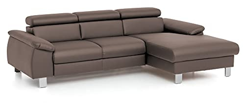 Mivano Ecksofa Micky mit Recamiere / L-Form-Sofa mit Schlaffunktion, Bettkasten und Kopfteilverstellung / 244 x 72 x 166 / Kunstleder, Braun