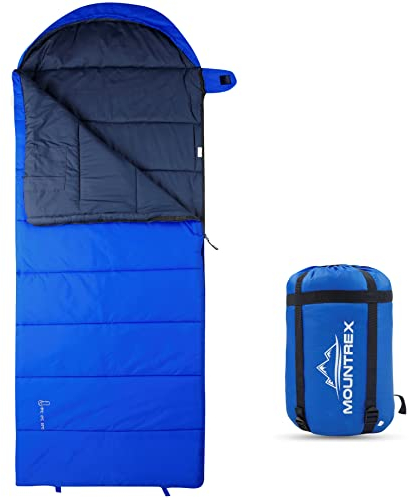 MOUNTREX Schlafsack -5°C / 10°C - Camping & Outdoor - Deckenschlafsack (205 x 75cm) - 3 Jahreszeiten - Leicht & Warm (1.6 Kg) - Erwachsene, Damen und Herren – Koppelbar (RV - Rechts, Blau)