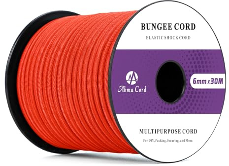 Abma Cord Gummirep 6mm 30M Elastisk Sladd Spännrep Elastiskt Rep Expanderrep för Presenning, Släpvagn, Ryggsäck, Tältstång, Kajak - Fluorescerande Orange
